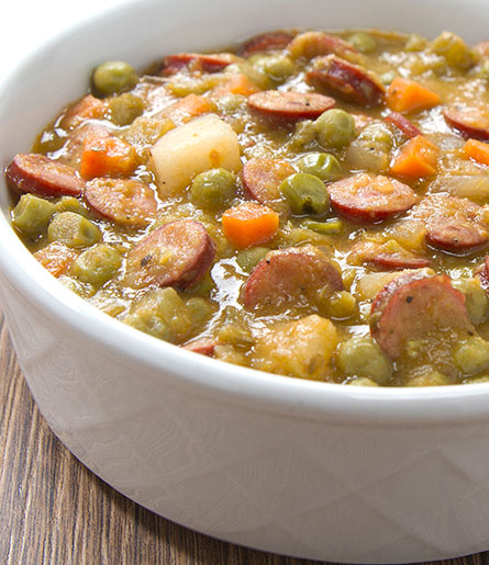 Gourmet Pea Soup with Old Wisconsin Snack Sticks